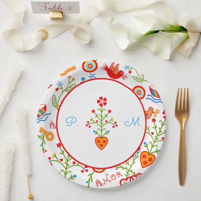 Taschentücher der portugiesischen Liebe Pappteller (Hochzeit)