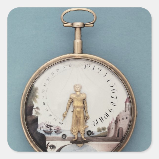 Taschenuhr aus Gold Quadratischer Aufkleber (Vorderseite)
