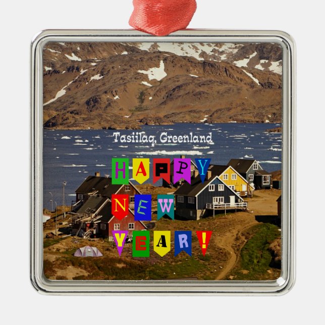Tasiilaq, Grönland - Glückliches neues Jahr, Ornament Aus Metall (Vorne)