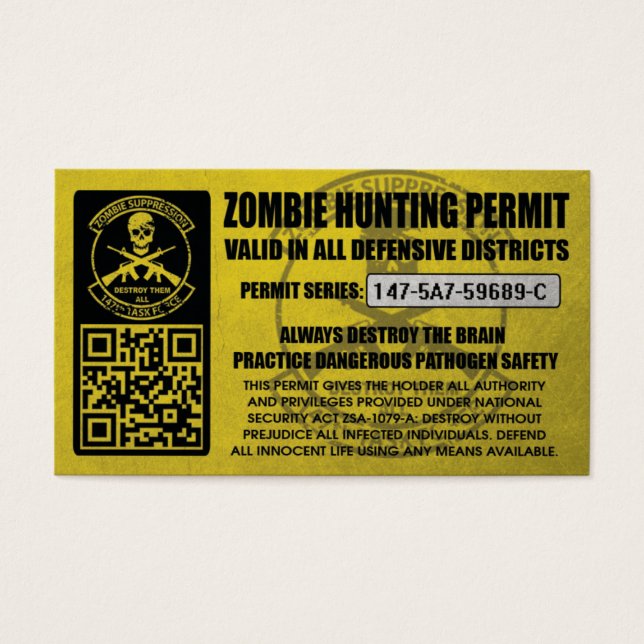 Task Force Jagdgenehmigungen für Zombie (Vorderseite)