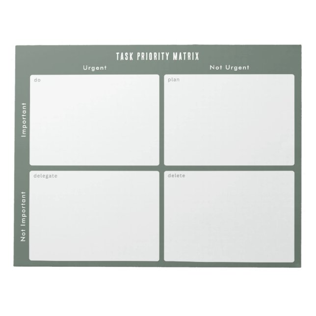 Task Priority and planner Matrix (Green) Notizblock (Vorderseite)