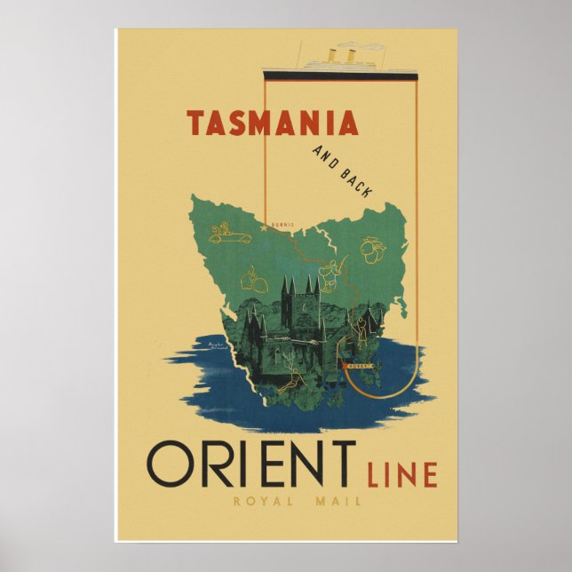 Tasmania Vintage Travel Poster (Vorne)
