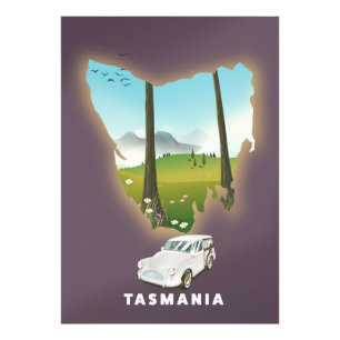 Tasmanien illustrierte Reiselandkarte Poster. Fotodruck