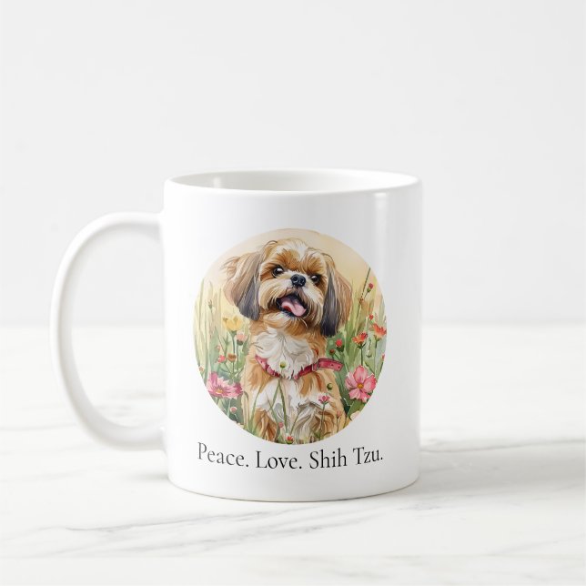 Tasse (11 oz) — Frieden. Liebe. Shih Tzu (Links)