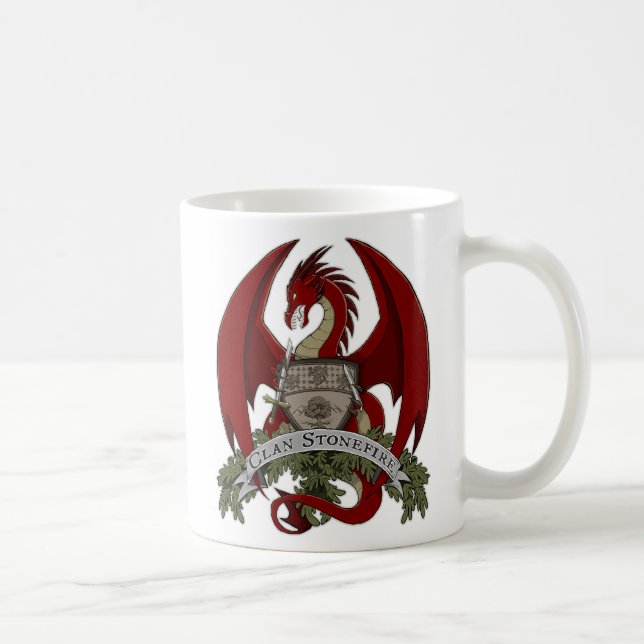 Tasse 11oz des Stonefire Drache-Wappen-(roter (Rechts)