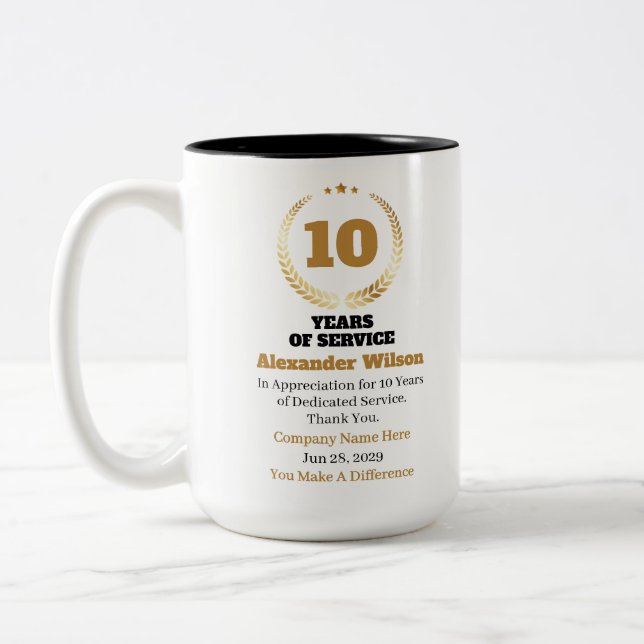 Tasse 2 Couleurs 10 ans de reconnaissance des employés de service – (Gauche)
