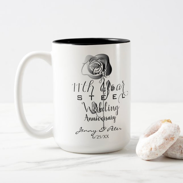 Tasse 2 Couleurs 11e anniversaire Mariage de Rose de l'acier (Avec donut)