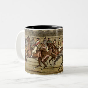 Tasse 2 Couleurs 1886 Steeplechase Horse Racing Art