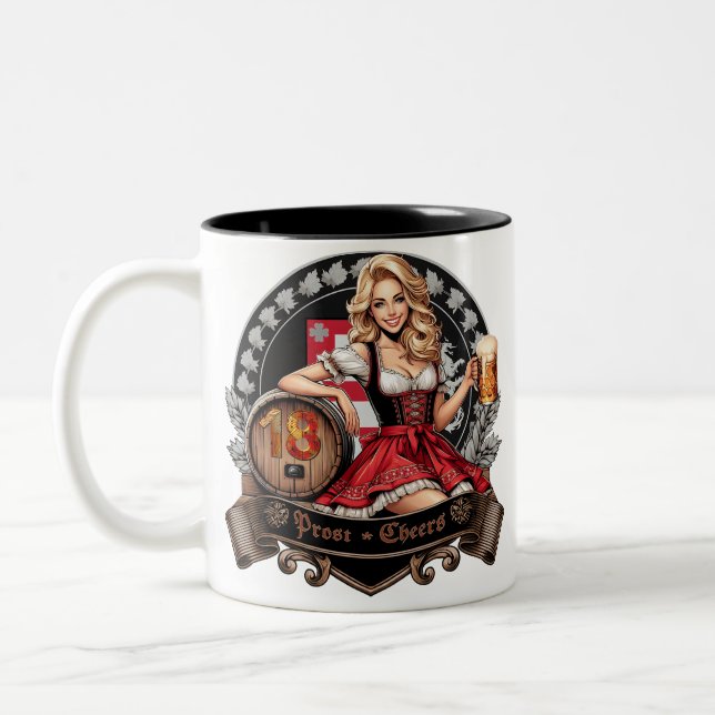 Tasse 2 Couleurs 18e anniversaire - Blonde Dirndl dit Prost Cheers (Gauche)