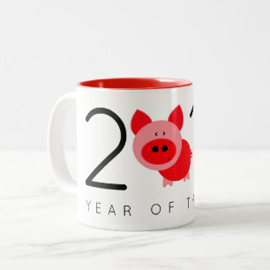 Tasse 2 Couleurs 2019 ans moderne année chinoise heureuse de porc
