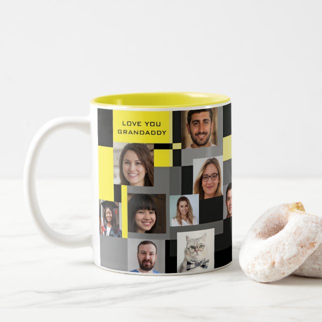 Tasse 2 Couleurs 20 Photos Moderne Jaune & Grey Aimer You Grand-Pap (Avec donut)
