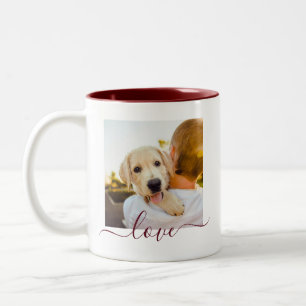 Tasse 2 Couleurs 2 Modèle photo double face d'amour Texte Maroon