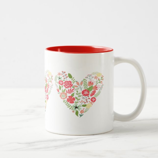 Tasse 2 Couleurs 3 Coeur Fabriqué Avec Des Fleurs Colorées (Droit)