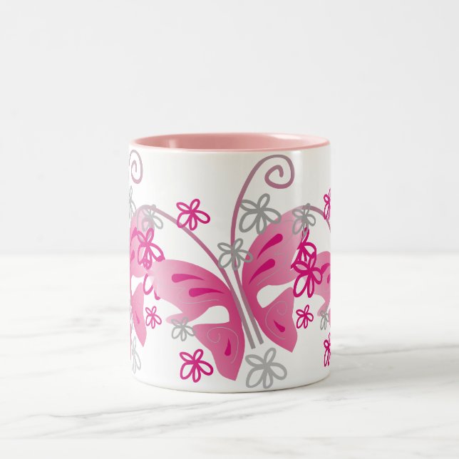 Tasse 2 Couleurs 3 papillons roses (Centre)