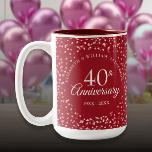 Tasse 2 Couleurs 40e anniversaire de mariage Cœurs de rubis