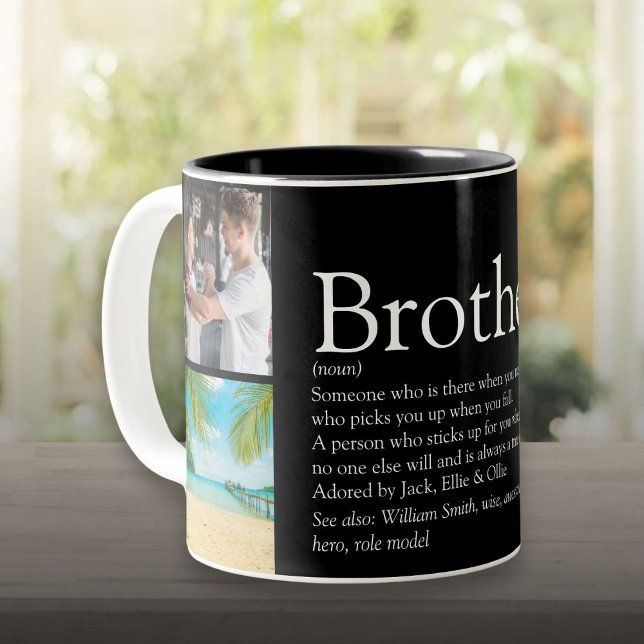 Tasse 2 Couleurs 4 Collage photo Meilleure définition jamais Brothe (4 Photo Collage Best Ever Brother Definition Two-Tone Coffee Mug)