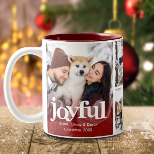 Tasse 2 Couleurs 4 photos en collage Joyeux Type gras Rouge Noël