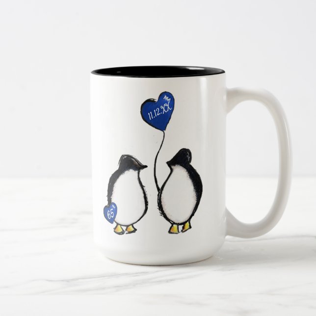Tasse 2 Couleurs 65e anniversaire de mariage pingouin (Droit)