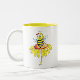 Tasse 2 Couleurs Abeille blanche mignonne sur une fleur