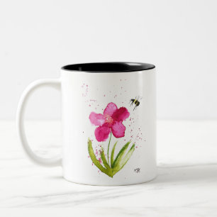 Tasse 2 Couleurs Abeille bourdon fleur rose aquarelle
