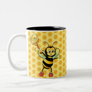 Tasse 2 Couleurs Abeille de miel avec coeur et monogramme