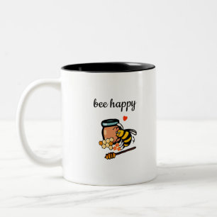 Tasse 2 Couleurs Abeille joyeux joli art des mots jaune et bleu