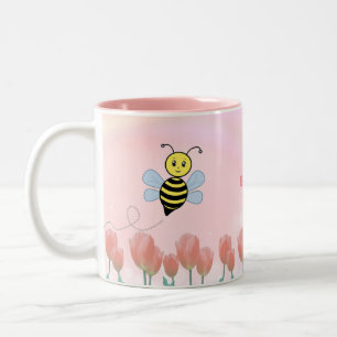 Tasse 2 Couleurs Abeilles Heureuses et Tulipes Roses