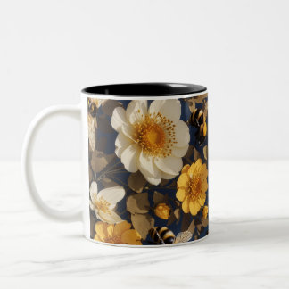 Tasse 2 Couleurs abeilles sur fleurs