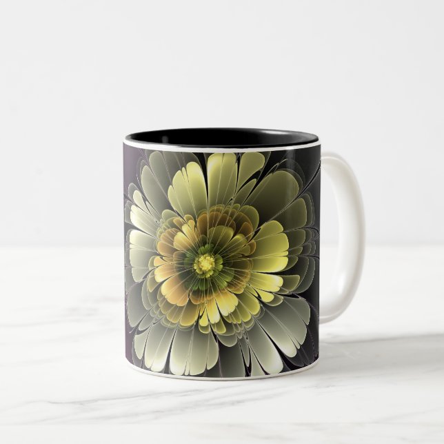 Tasse 2 Couleurs Abstrait Purpur moderne Khaki Gris Fleur fractale  (Devant droit)