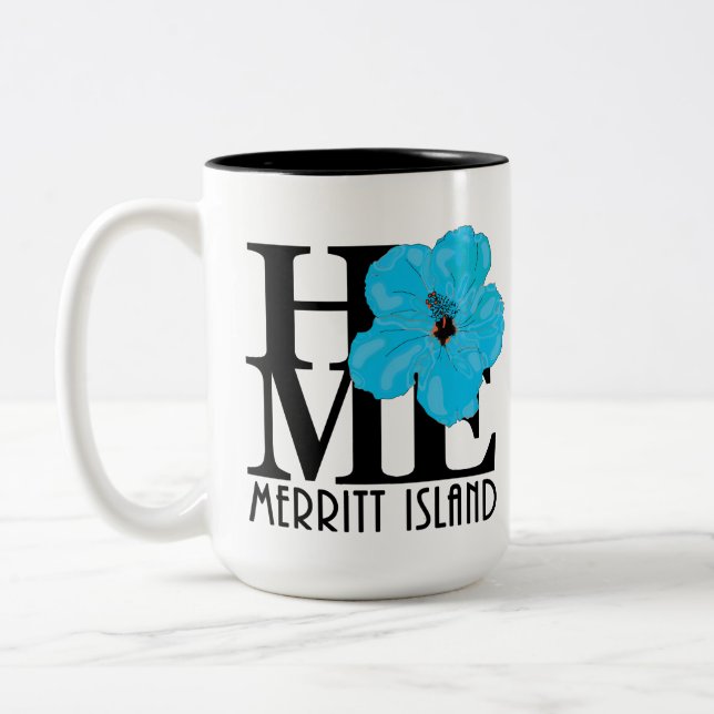 Tasse 2 Couleurs ACCUEIL Melbourne hibiscus bleu 15oz (Gauche)