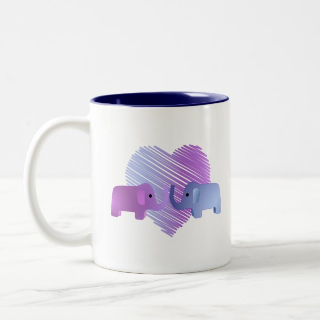 Tasse 2 Couleurs Adorable Amour Eléphant (Gauche)