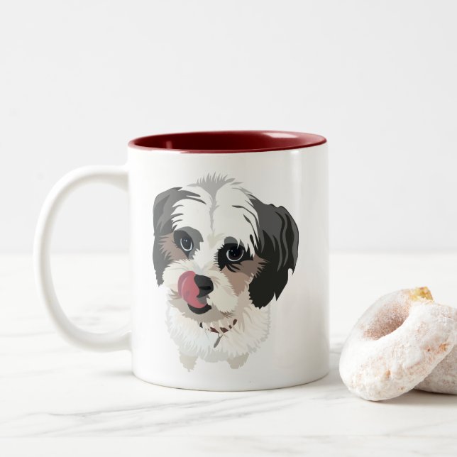 Tasse 2 Couleurs Adorable baiser Bichon-Shitzu Chien (Avec donut)