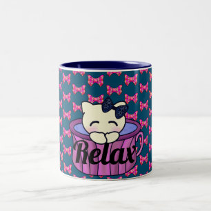 Tasse 2 Couleurs Adorable Kitty Cat se détendre dans jolie Coupe de