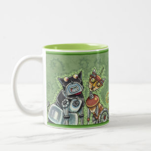 Tasse 2 Couleurs ADORABLE ROBOT BULLDOG ET FELINE AMI Drôle animal 