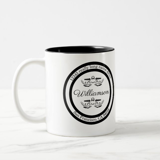 Tasse 2 Couleurs Adresse de retour personnalisée Cafés (Gauche)