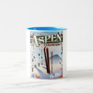Tasse 2 Couleurs Affiche de ski de style vintage Aspen Colorado.