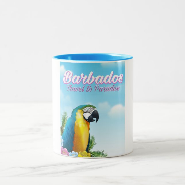 Tasse 2 Couleurs Affiche de voyage Barbados Parrot (Centre)