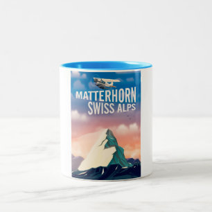 Tasse 2 Couleurs Affiche de voyage dans les Alpes suisses Matterhor
