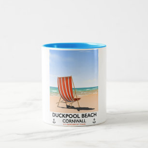 Tasse 2 Couleurs Affiche de voyage de Ducpool Beach Cornwall