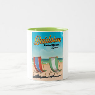 Tasse 2 Couleurs Affiche de voyage de la plage de Benidorm