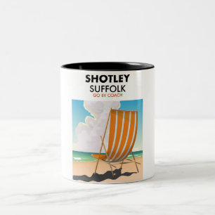 Tasse 2 Couleurs Affiche de voyage de la plage de Shotley Suffolk