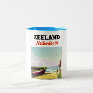 Tasse 2 Couleurs Affiche de voyage de la plage de Zélande Pays-Bas