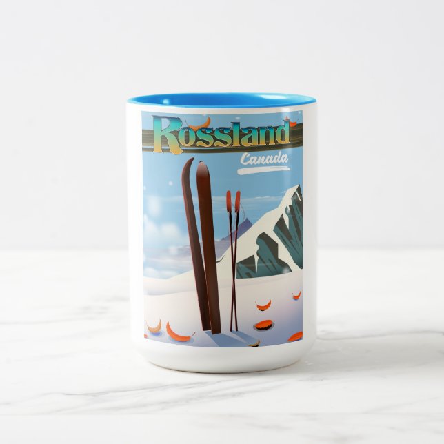 Tasse 2 Couleurs Affiche de voyage de Rossland Canada. (Centre)