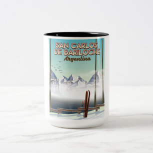 Tasse 2 Couleurs Affiche de voyage de ski à San Carlos de Bariloche