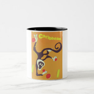 Tasse 2 Couleurs Affiche de voyage de style vintage singe des Caraï