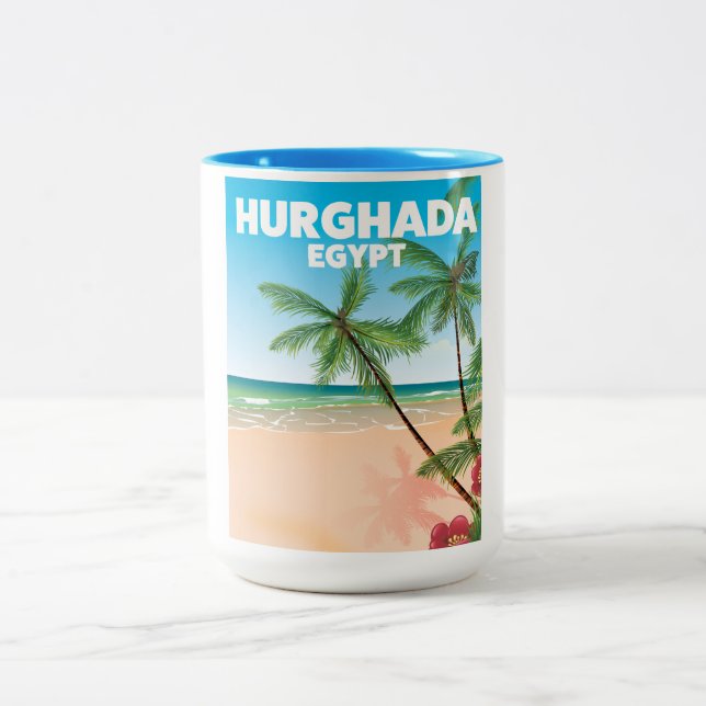Tasse 2 Couleurs Affiche de voyage Hurghada Egypte (Centre)
