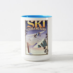 Tasse 2 Couleurs Affiche de voyage vintage Ski colorado