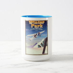 Tasse 2 Couleurs Affiche de voyage vintage Winter Park colorado