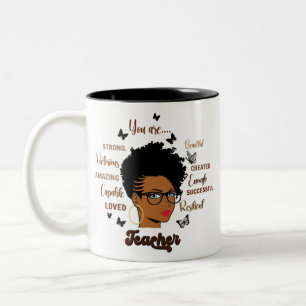 Tasse 2 Couleurs Afro Enseignant Femme noire Enseignante Africaine 