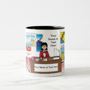 Tasse 2 Couleurs Agent de voyage personnalisé - Cartoon féminin